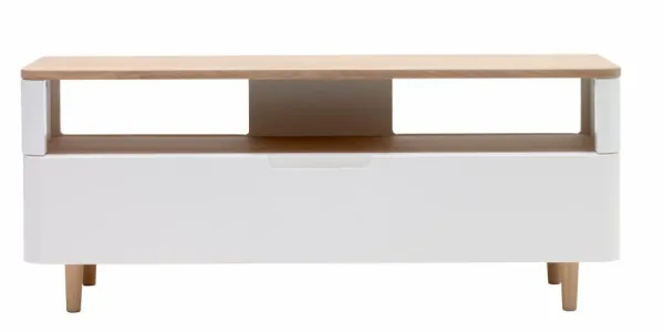 Grandeur TV-bord, m. 1 låda - vit MDF och vitoljad ekfanér/ek (120x40)
