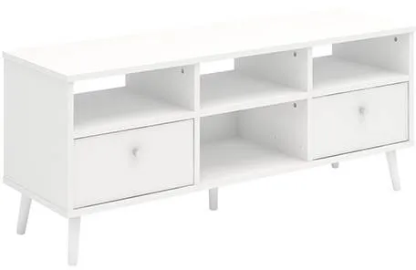 TV-bänk med 2 lådor - matt vit - B:128 cm